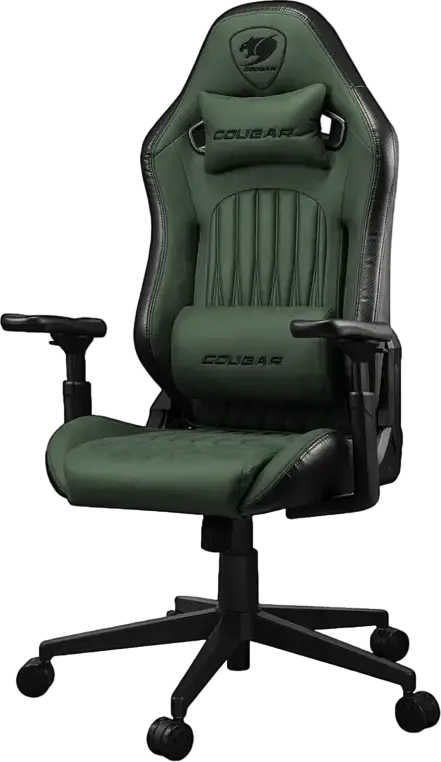 Игровое кресло Cougar Explore, цвет Army Green F, дышащая кожа ПВХ и PU, 3D регулируемые подлокотники, наклон 155 градусов, стальной каркас, поясничная поддержка, до 120 кг