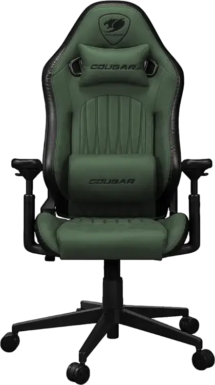 Игровое кресло Cougar Explore, цвет Army Green F, дышащая кожа ПВХ и PU, 3D регулируемые подлокотники, наклон 155 градусов, стальной каркас, поясничная поддержка, до 120 кг