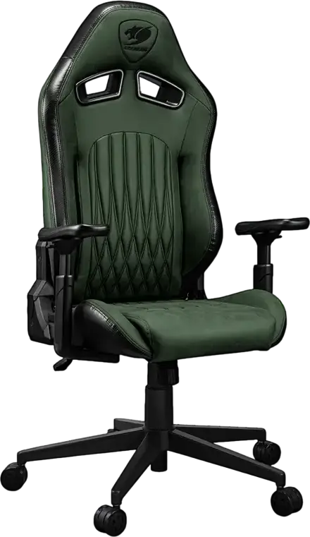 Игровое кресло Cougar Explore, цвет Army Green F, дышащая кожа ПВХ и PU, 3D регулируемые подлокотники, наклон 155 градусов, стальной каркас, поясничная поддержка, до 120 кг