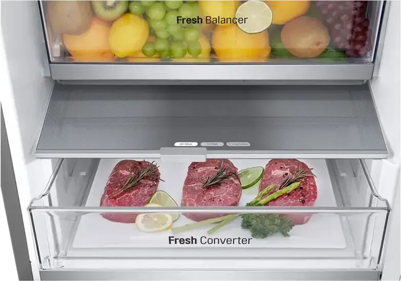 LG GBV7280BMB Freestanding Combi Refrigerator, Total No Frost, Smart Inverter Compressor, 387L Capacity, Energy Class B, Silver, 59.5x67.5x203 cm