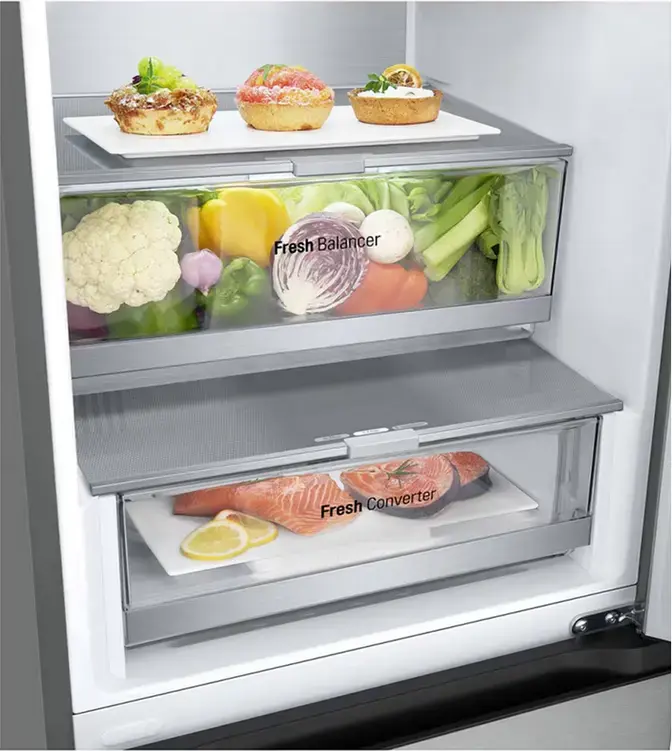 LG GBV7280BMB Freestanding Combi Refrigerator, Total No Frost, Smart Inverter Compressor, 387L Capacity, Energy Class B, Silver, 59.5x67.5x203 cm