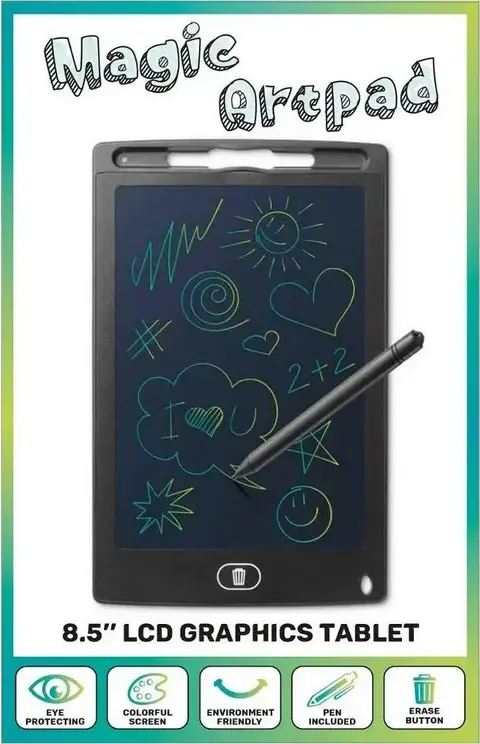 Cellularline LCD Writing Tablet 8.5" Colorful Screen Graphics Tablet with Pressure Sensitive Stylus, Lock Button and USB Charging, Black