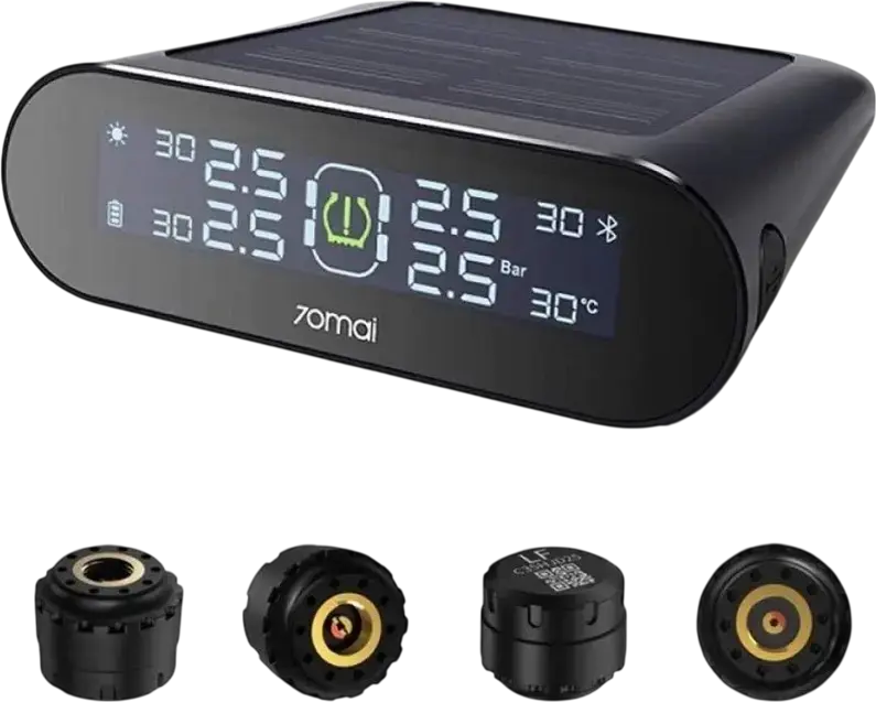 70mai T05 Lite TPMS Tire Pressure Monitoring System, Real-time Air Pressure and Temperature Sensor with Solar Power Receiver, Leak & Blowout Alerts