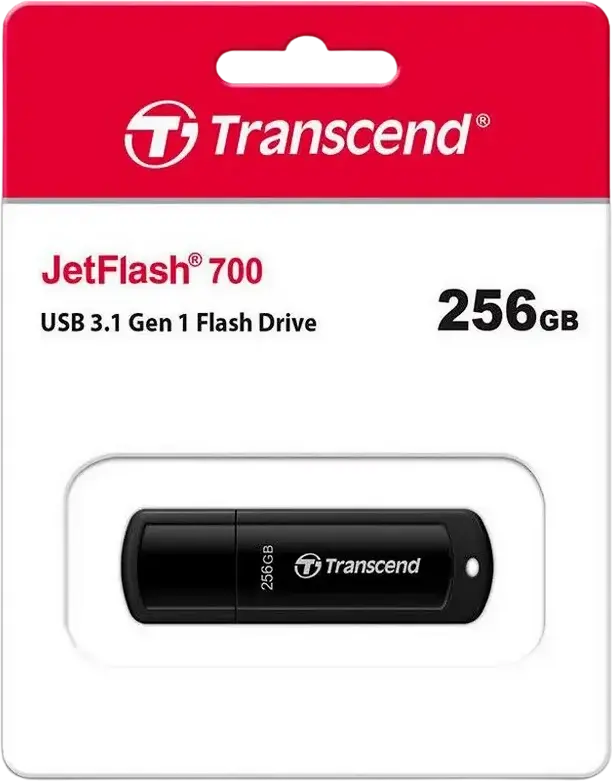 USB-накопитель Transcend JetFlash 700 USB 3.1 Gen 1 TS256GJF700, интерфейс Type-A, скорость чтения до 90МБ/с, пластиковый корпус с колпачком, Windows macOS Linux