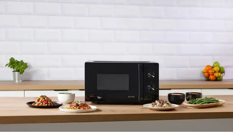 Cuptor cu Microunde Solo Gorenje MO20E1B5, Capacitate 20L, Tehnologie InverterPower, Putere 700W, Grill 2300W, 9 Programe Automate, Timer Mecanic, Negru