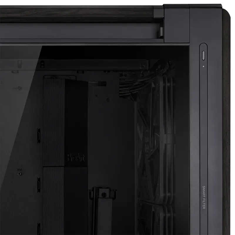 Carcasa Mid Tower ASUS ProArt PA602 Wood Edition, Suport E-ATX, Lemn Thermowood certificat FSC, Sticla Temperata, Radiator 420mm, Ventilatoare 200mm