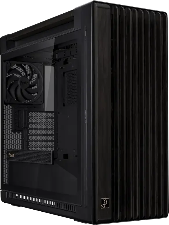 Carcasa Mid Tower ASUS ProArt PA602 Wood Edition, Suport E-ATX, Lemn Thermowood certificat FSC, Sticla Temperata, Radiator 420mm, Ventilatoare 200mm