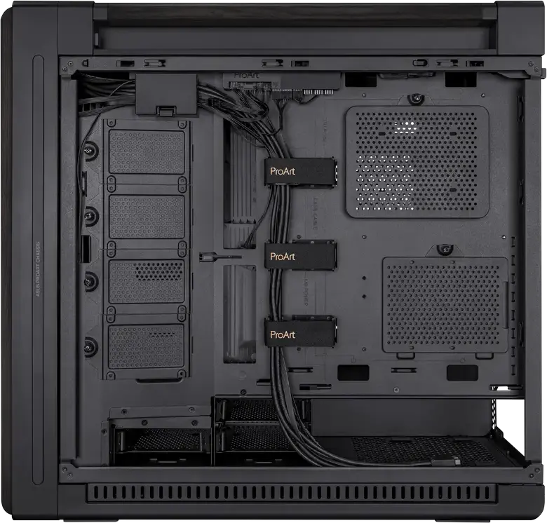Carcasa Mid Tower ASUS ProArt PA602 Wood Edition, Suport E-ATX, Lemn Thermowood certificat FSC, Sticla Temperata, Radiator 420mm, Ventilatoare 200mm