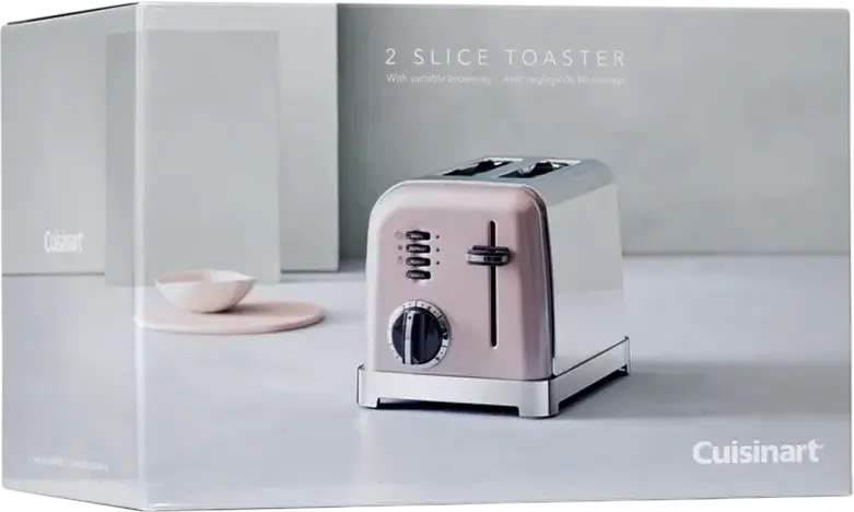 Cuisinart CPT160PIE 2-Slice Toaster, 900W, Metal Housing, 6 Browning Levels, Reheat, Defrost, Cancel Functions, Removable Crumb Tray, Pink