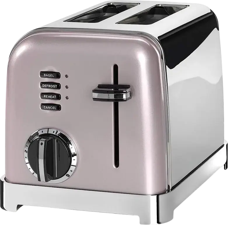 Cuisinart CPT160PIE 2-Slice Toaster, 900W, Metal Housing, 6 Browning Levels, Reheat, Defrost, Cancel Functions, Removable Crumb Tray, Pink