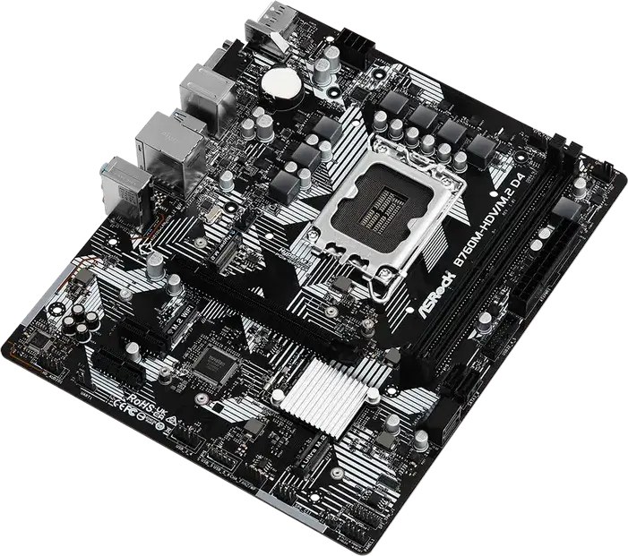 Материнская плата ASRock B760M-HDV/M.2 D4 Micro-ATX LGA1700 Intel B760 для 12, 13, 14-го поколений Core, DDR4 64ГБ, PCIe 4.0, Dual M.2 Gen4, HDMI DP VGA, 1Гб LAN