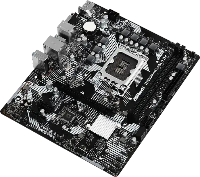 Материнская плата ASRock B760M-HDV/M.2 D4 Micro-ATX LGA1700 Intel B760 для 12, 13, 14-го поколений Core, DDR4 64ГБ, PCIe 4.0, Dual M.2 Gen4, HDMI DP VGA, 1Гб LAN