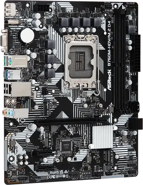 Материнская плата ASRock B760M-HDV/M.2 D4 Micro-ATX LGA1700 Intel B760 для 12, 13, 14-го поколений Core, DDR4 64ГБ, PCIe 4.0, Dual M.2 Gen4, HDMI DP VGA, 1Гб LAN