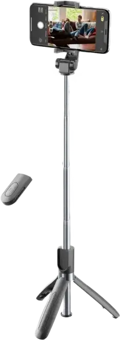 Селфи-палка и штатив Cellularline Freedom BTSELFIESTICKFREEK с Bluetooth, вылет 20-107 см, съемный пульт управления, нержавеющая сталь, черный