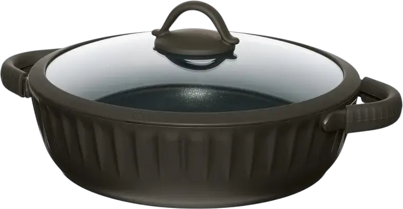 RESTO 94006 ASCELLA Oval Casserole 4.2L, Aluminum with Non-stick Pfluon Cookmark Coating, Glass and Silicone Lid, 28cm Bottom Diameter, Brown