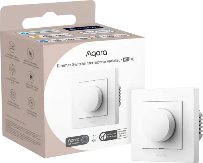Aqara Dimmer Switch H2 EU (K0-R01D) Întrerupător Inteligent cu Dimare, Matter over Thread și Zigbee, Mod Fir Neutru/Fără Neutru, Alb, 86x86mm