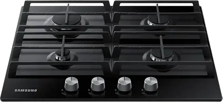 Samsung NA64H3000AK Built-in Gas Hob, 4 Burners with Express Burner, Tempered Glass Surface, Cast Iron Endless Rail Grates, 60x52 cm, Black