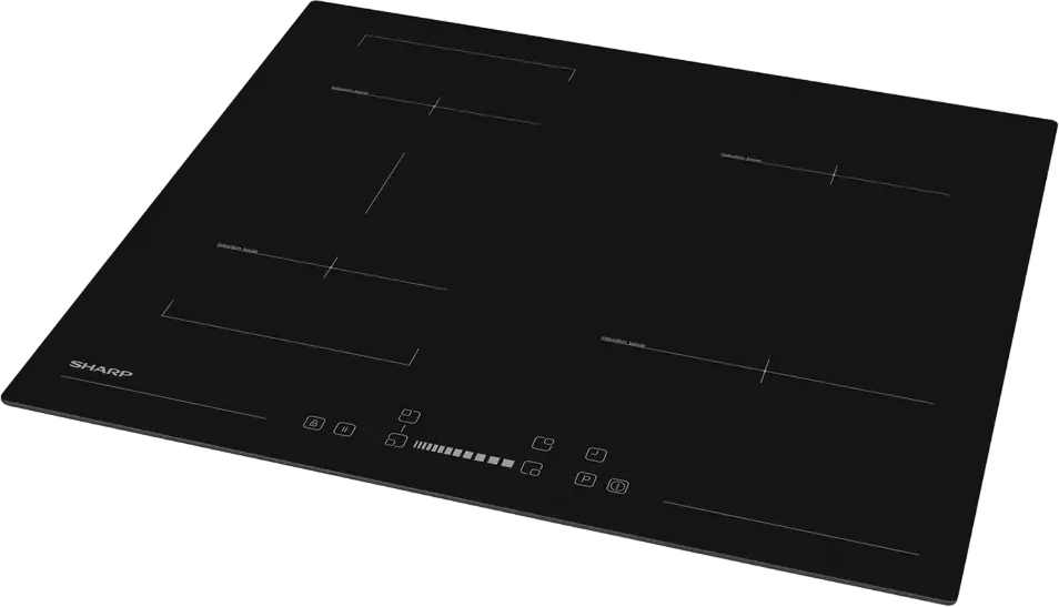 Sharp KH-6I27CS0I-EU Built-in Induction Hob, 4 Zones, Schott Ceran Vitroceramic Glass, 7.4 kW, Touch Control, Boost Function, Child Lock, Black, 59 cm