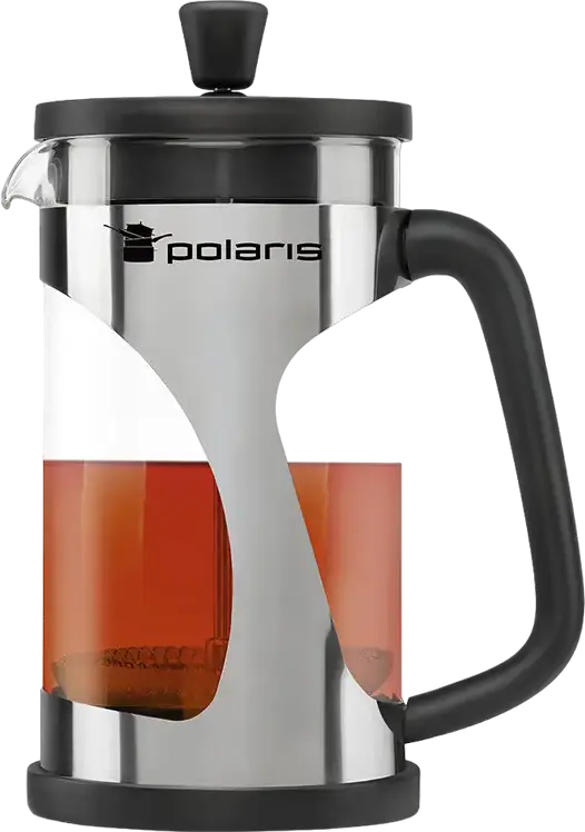 Polaris Enigma-600FP French Press Coffee Maker, 0.6L Capacity, Stainless Steel and Glass, Mesh Filter, Dishwasher Safe, Black/Inox