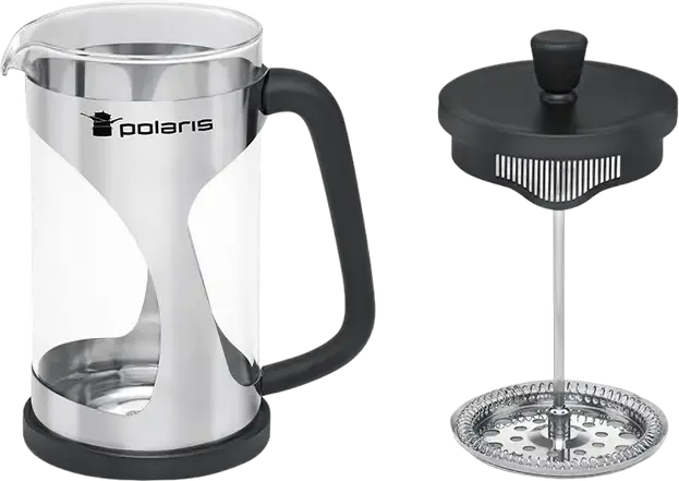 Polaris Enigma-600FP French Press Coffee Maker, 0.6L Capacity, Stainless Steel and Glass, Mesh Filter, Dishwasher Safe, Black/Inox