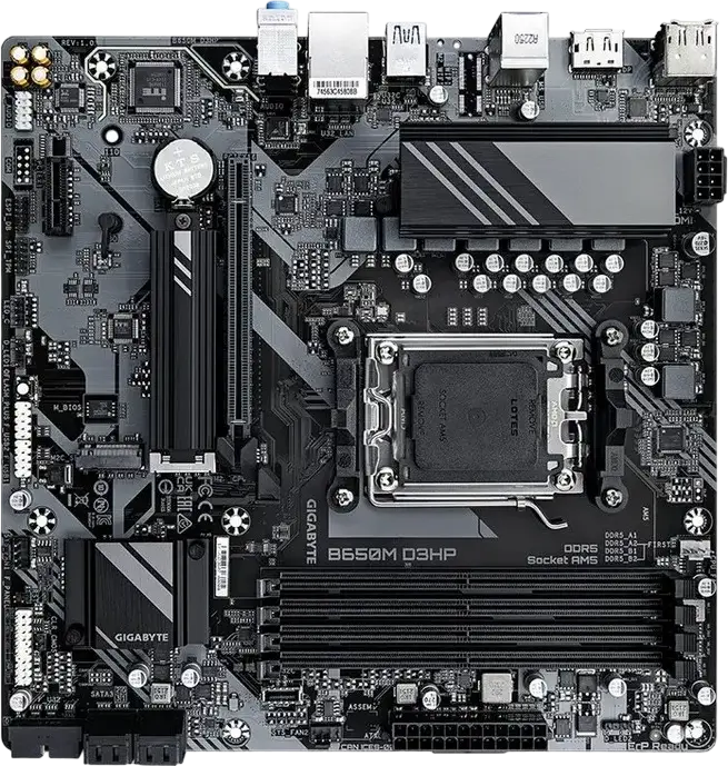 Placa de baza Gigabyte B650M D3HP Micro-ATX, Socket AMD AM5, Chipset B650, Memorie DDR5 pana la 192GB, PCIe 4.0 M.2, LAN 2.5GbE, HDMI 2.1, DP 1.4