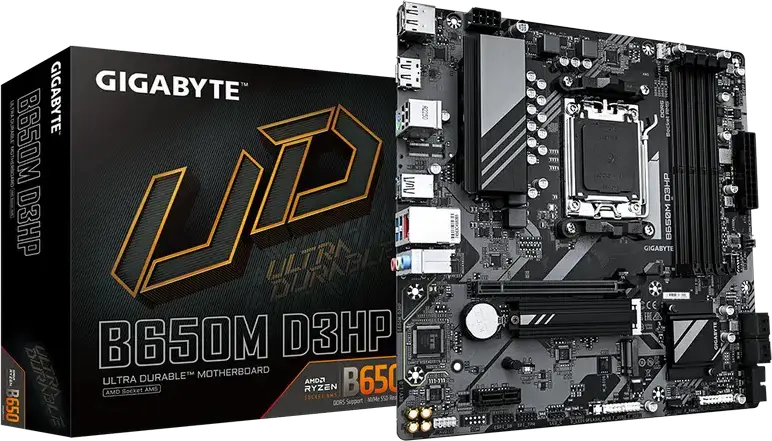 Placa de baza Gigabyte B650M D3HP Micro-ATX, Socket AMD AM5, Chipset B650, Memorie DDR5 pana la 192GB, PCIe 4.0 M.2, LAN 2.5GbE, HDMI 2.1, DP 1.4