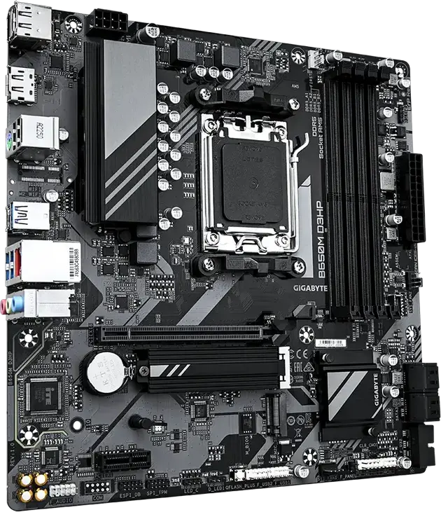 Placa de baza Gigabyte B650M D3HP Micro-ATX, Socket AMD AM5, Chipset B650, Memorie DDR5 pana la 192GB, PCIe 4.0 M.2, LAN 2.5GbE, HDMI 2.1, DP 1.4