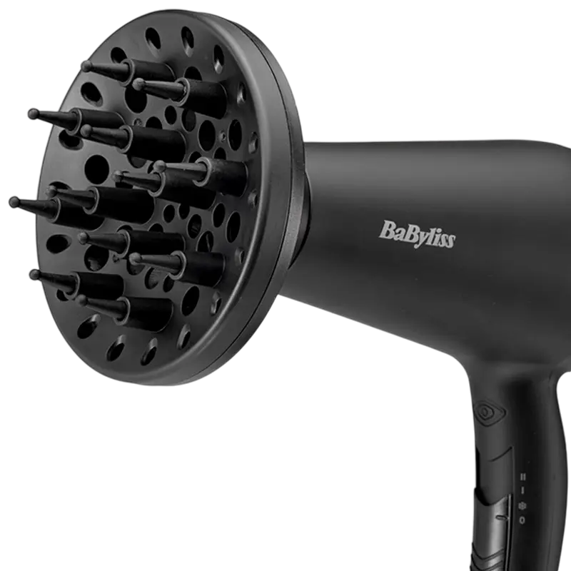 BaByliss D215DE Hair Dryer 2000W, Ionic Function for Frizz Reduction, 2 Temperature & Speed Settings, Cold Air Shot, Diffuser and Concentrator, Black