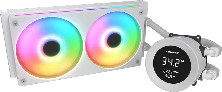Cooler CPU Lichid Cougar Poseidon Vistek ARGB 240 Alb CGR-PSDVARGB-W-240, Ecran Digital 1.9", 2 Ventilatoare PWM 120mm, Suport Intel LGA 1700/1851 & AMD AM5