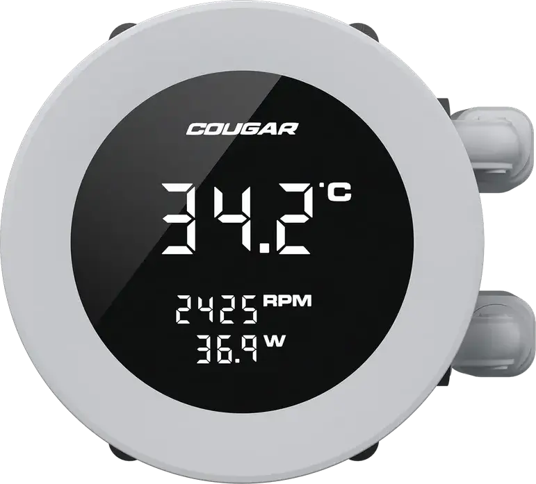 Cooler CPU Lichid Cougar Poseidon Vistek ARGB 240 Alb CGR-PSDVARGB-W-240, Ecran Digital 1.9", 2 Ventilatoare PWM 120mm, Suport Intel LGA 1700/1851 & AMD AM5