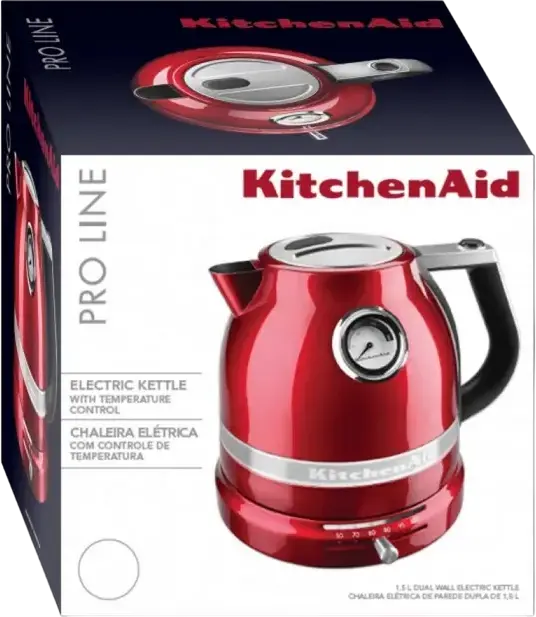 Fierbător Electric KitchenAid 5KEK1522ECA Pro Line, 1.5L, 2400W, 7 Setări Temperatură (50-100°C), Perete Dublu Inox, Candy Apple Red
