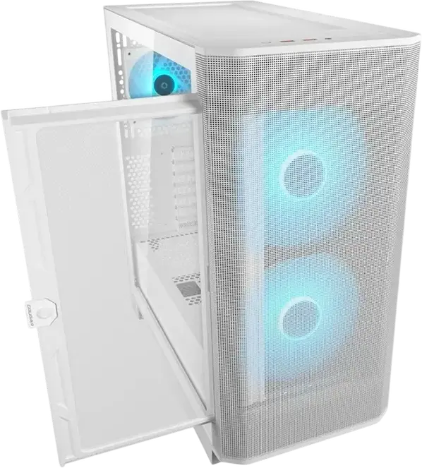 Carcasa Cougar Airface FLO RGB Mid Tower, Culoare: Alb, Suport E-ATX, 3 Ventilatoare ARGB PWM, Sticla Temperata, USB-C 3.2 Gen 2, CGR-5YA6W-RGB