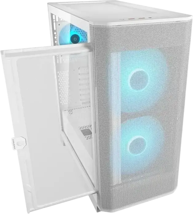 Carcasa Cougar Airface FLO RGB Mid Tower, Culoare: Alb, Suport E-ATX, 3 Ventilatoare ARGB PWM, Sticla Temperata, USB-C 3.2 Gen 2, CGR-5YA6W-RGB