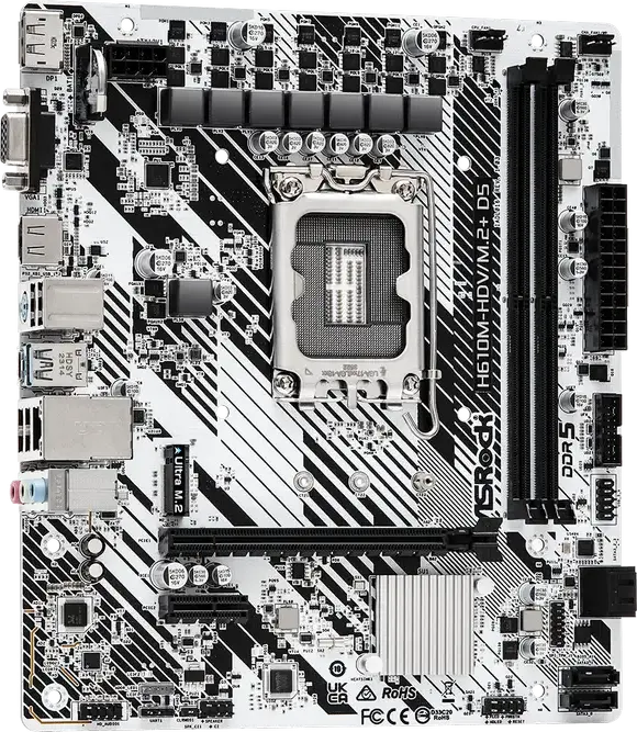 Placa de bază ASRock H610M-HDV/M.2+ D5 Micro-ATX LGA1700 Intel H610 DDR5 5600MHz Max 96GB RAM PCIe 4.0 Ultra M.2 HDMI DP VGA USB-C