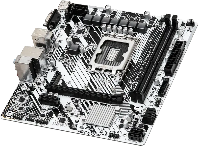 Placa de bază ASRock H610M-HDV/M.2+ D5 Micro-ATX LGA1700 Intel H610 DDR5 5600MHz Max 96GB RAM PCIe 4.0 Ultra M.2 HDMI DP VGA USB-C