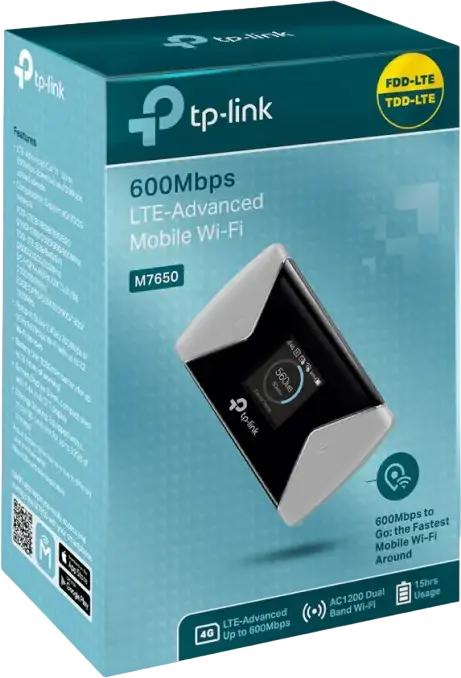 Router Wi-Fi Mobil TP-Link M7650 4G LTE-Advanced Cat11 600Mbps Dual Band AC867, Baterie 3000mAh, Ecran TFT, Slot Micro SD, Negru