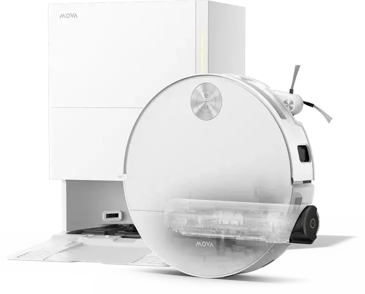 Mova S70 Roller Robot Vacuum and Mop, 28000 Pa Suction, HydroForce Roller Mopping with MaxiReach Tech, DToF Navigation, Auto-Empty Base Station, White