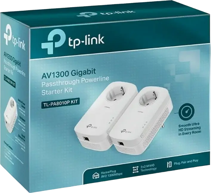 Kit Adaptor Powerline TP-Link TL-PA8010P KIT, HomePlug AV2, 1300 Mbps, 2x2 MIMO Beamforming, Port Gigabit Ethernet, Priza Integrata 16A, Alb