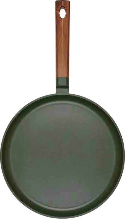 Resto 93712 SADR Crepe Pan, 28 cm, Die-cast Recyclable Aluminium, Queenhome Non-stick Coating, Induction Compatible, Bachelite Wood-grain Handle, Green