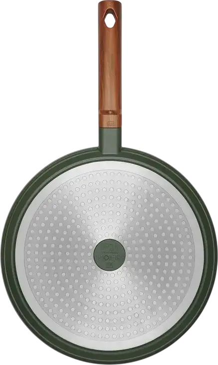 Resto 93712 SADR Crepe Pan, 28 cm, Die-cast Recyclable Aluminium, Queenhome Non-stick Coating, Induction Compatible, Bachelite Wood-grain Handle, Green