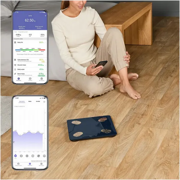 Tefal BM9720F0 Goodvibes Life+ Smart Body Scale, Bluetooth Connectivity, 15 Health Parameters including BMI and Body Fat, Tempered Glass, 180 kg Max