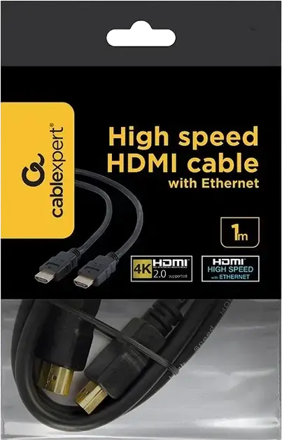 Cablexpert CC-HDMI4-1M High Speed HDMI 2.0 Cable, 4K@60Hz, 18Gbps, Gold-Plated Connectors, Triple Shielded Copper, 1m, Black