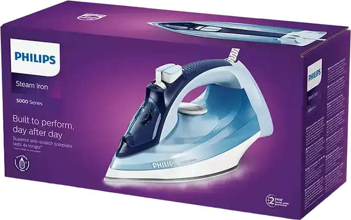 Fier de calcat cu abur Philips DST5030/20 Seria 5000, 2400W, Talpa SteamGlide Plus, Abur Continuu 45g/min, Shot de Abur 180g, Calc-Clean, Albastru