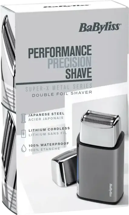 Электробритва BaByliss FS996DE Super-X Metal Series с двойной сеточкой, японская сталь, Li-ion аккумулятор, 120 мин работы, USB-C, водонепроницаемость IPX7, серый