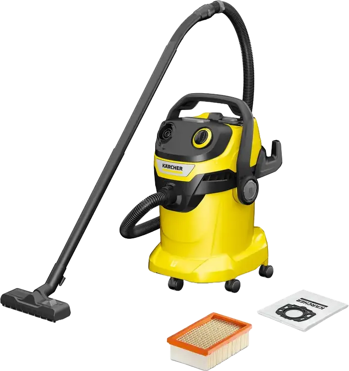 Karcher WD 5 V-25/5/22 Wet and Dry Vacuum Cleaner, 1200W, 25L Plastic Container, Flat Pleated Filter, Exhaust Filter MBKBKPEJ, Blower Function, Fleece Bag, Yellow/Black