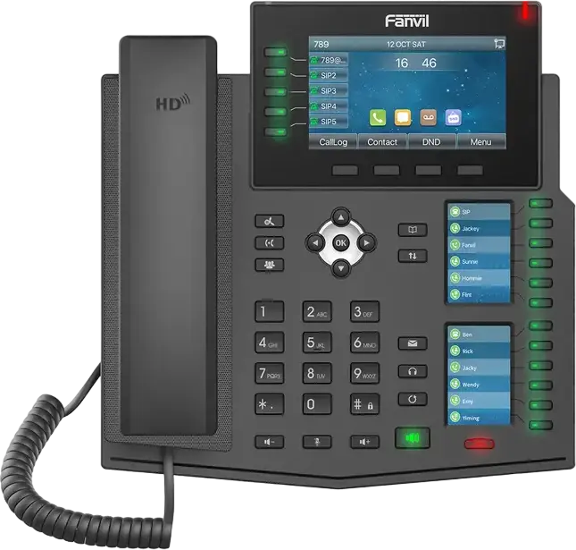 Fanvil X6U Enterprise IP Phone, 20 SIP Lines, 4.3" Color LCD & Dual 2.4" Screens, HD Voice, PoE, Gigabit Ethernet, Bluetooth, Black