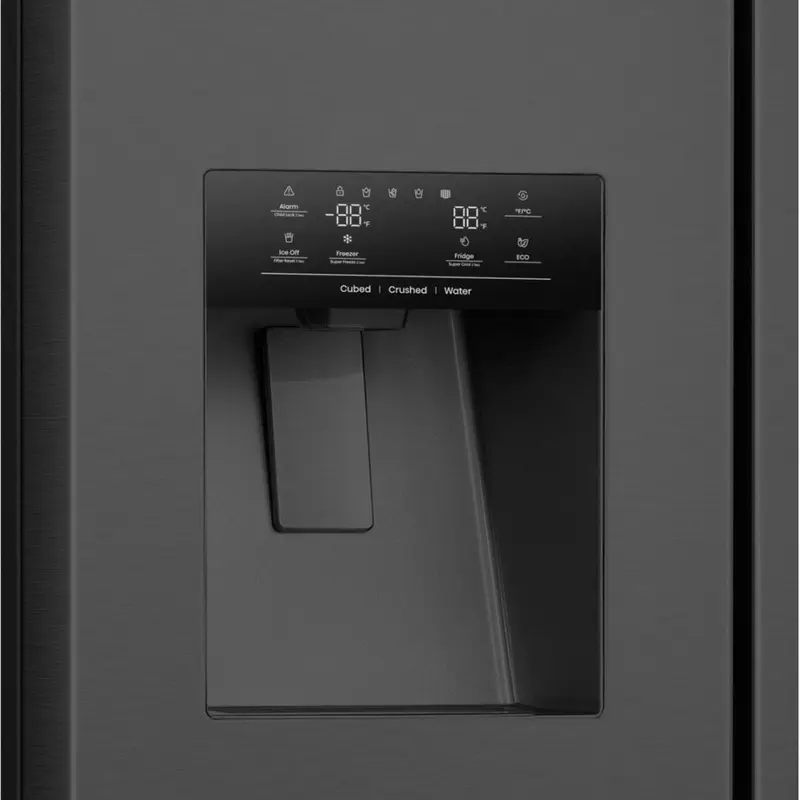 Hisense RS9P628GPFE Side-by-Side Refrigerator, 614L Total Net Volume, Total No Frost, Inverter Compressor, Water & Ice Dispenser, Smart Screen, Black