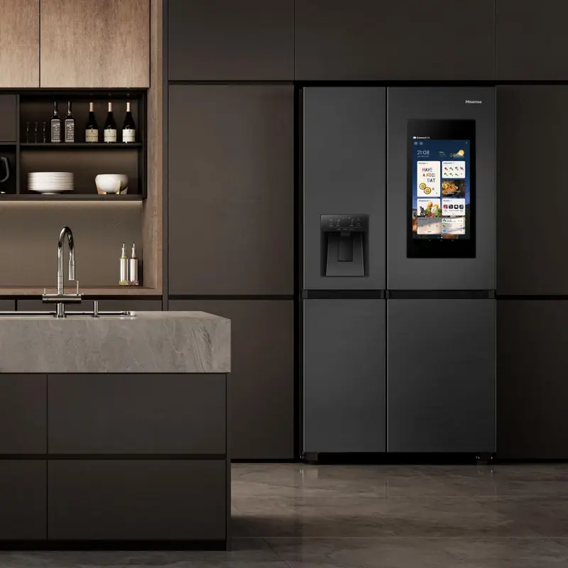 Hisense RS9P628GPFE Side-by-Side Refrigerator, 614L Total Net Volume, Total No Frost, Inverter Compressor, Water & Ice Dispenser, Smart Screen, Black