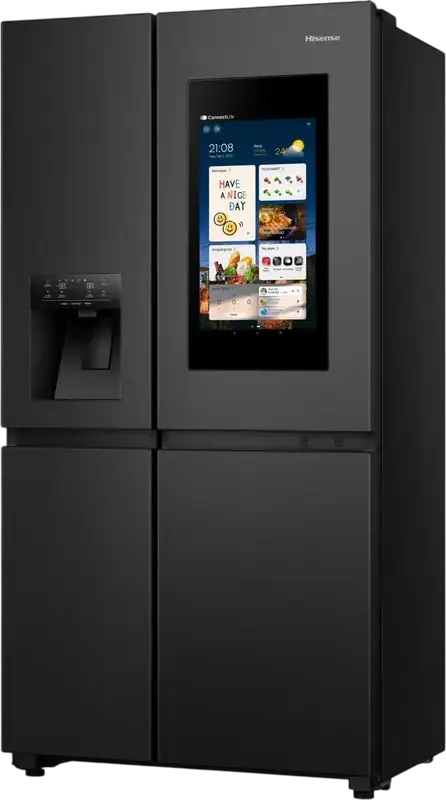 Hisense RS9P628GPFE Side-by-Side Refrigerator, 614L Total Net Volume, Total No Frost, Inverter Compressor, Water & Ice Dispenser, Smart Screen, Black