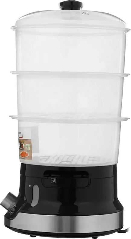 Tefal VC204810 Ultracompact Food Steamer, 9L Capacity, 800W, 3 BPA-free Steaming Baskets, 60 min Timer with Auto Shut-off, Black